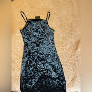 Forever 21 Crushed Velvet Slip Dress — Teal/Blue